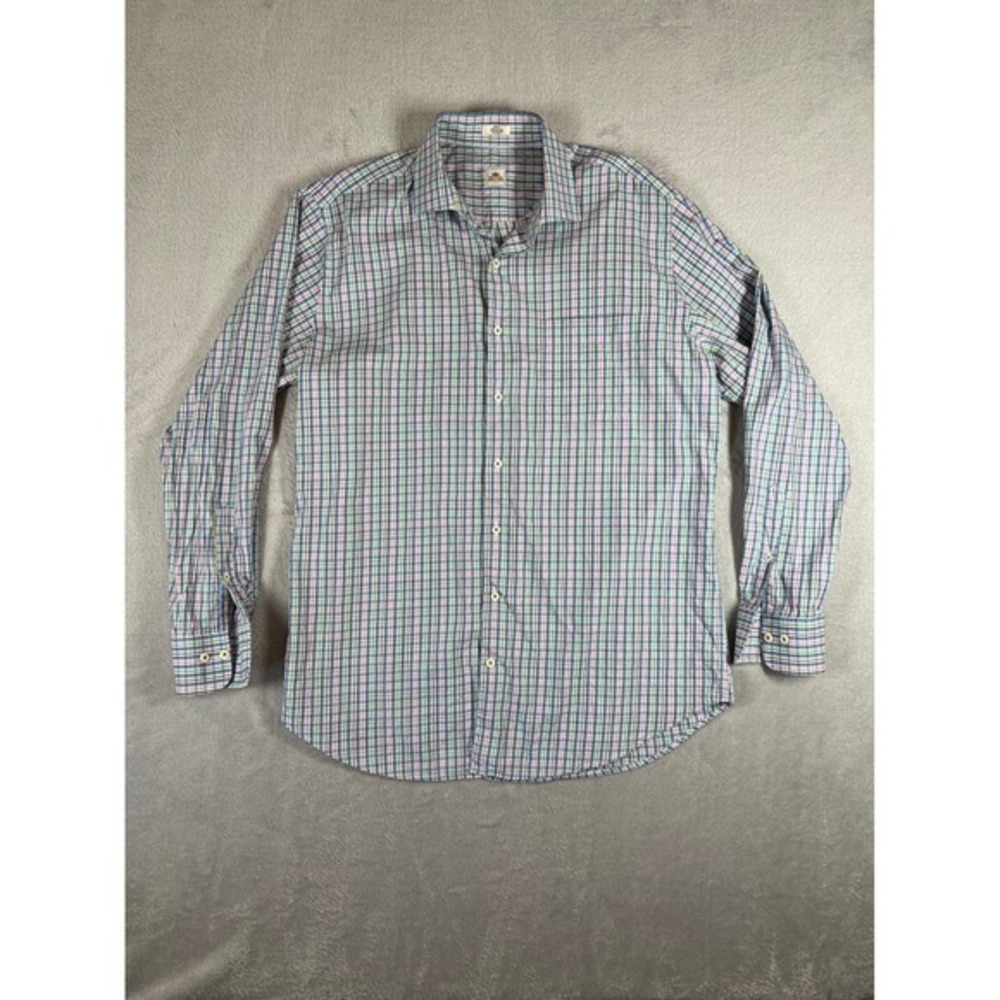 Peter Millar Mens Large Plaid Button‎ Down Shirt Cotton Long Sleeve